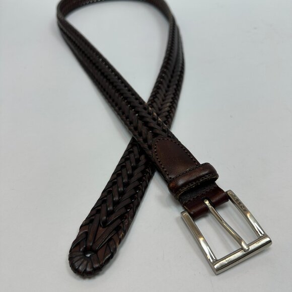 Fossil Men’s Myles Braided Leather Belt Cognac 42 | 30mm Silver Buckl - Picture 9 of 10